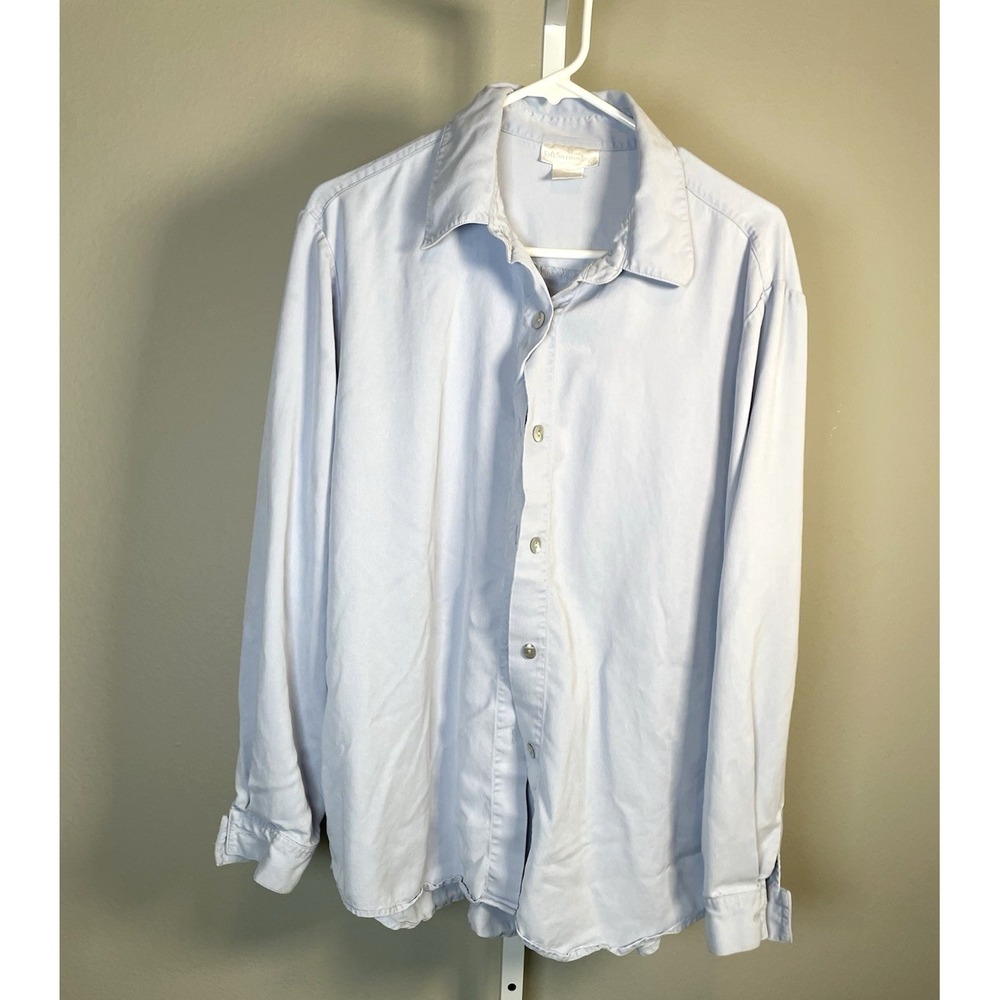 Soft Surroundings Women's XL Missy 100% Tencel Long Sleeve Button Up Shirt Blue‎